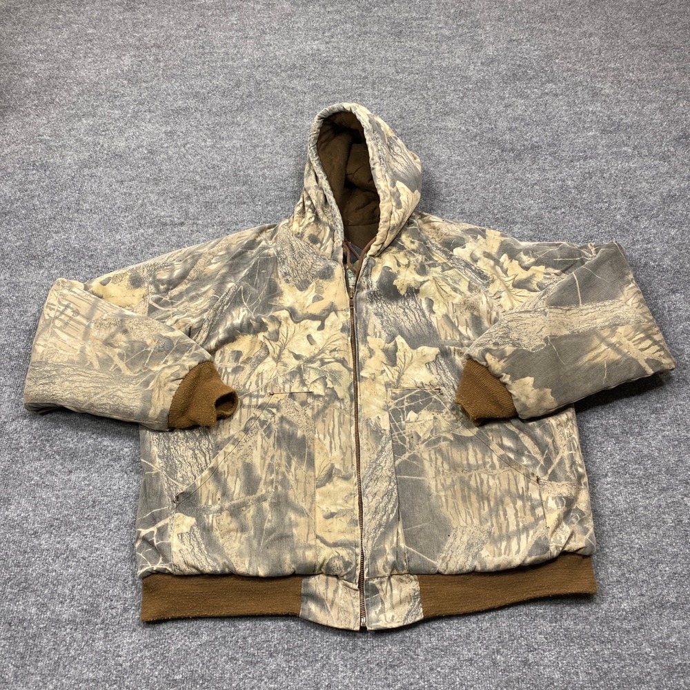 Vintage Mossy Oak Jacket Mens XL Camo Hooded Breakup Canvas Full Zip Made In USA